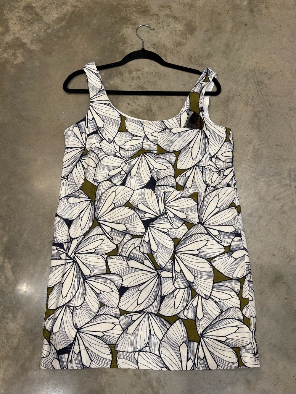 Banana Republic White Floral Shift Dress with Olive Accents